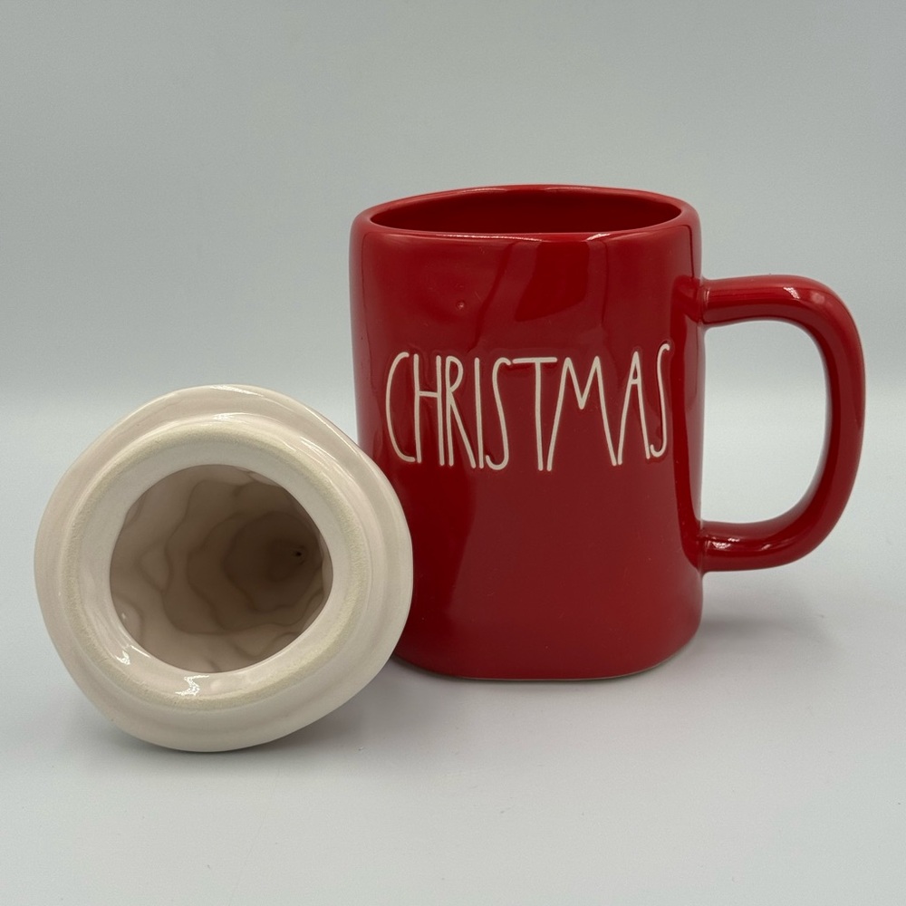 Rae Dunn Red Christmas Stoneware Mug with White Tree Topper - Picture 6 of 9